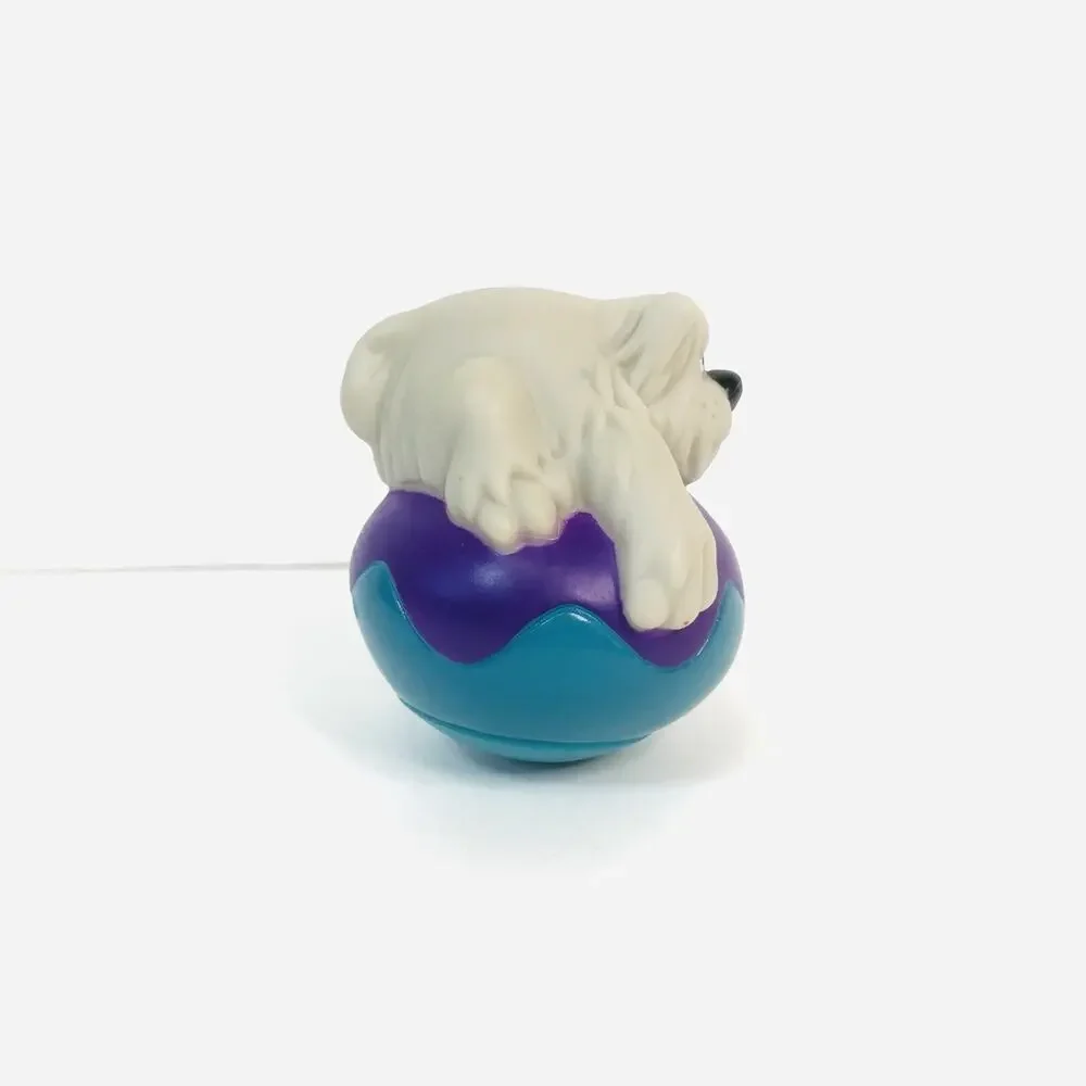 Vtg 1996 Hardee's Dakin FCN White Dog on Purple Teal Ball‎ Wobble Toy Figurine